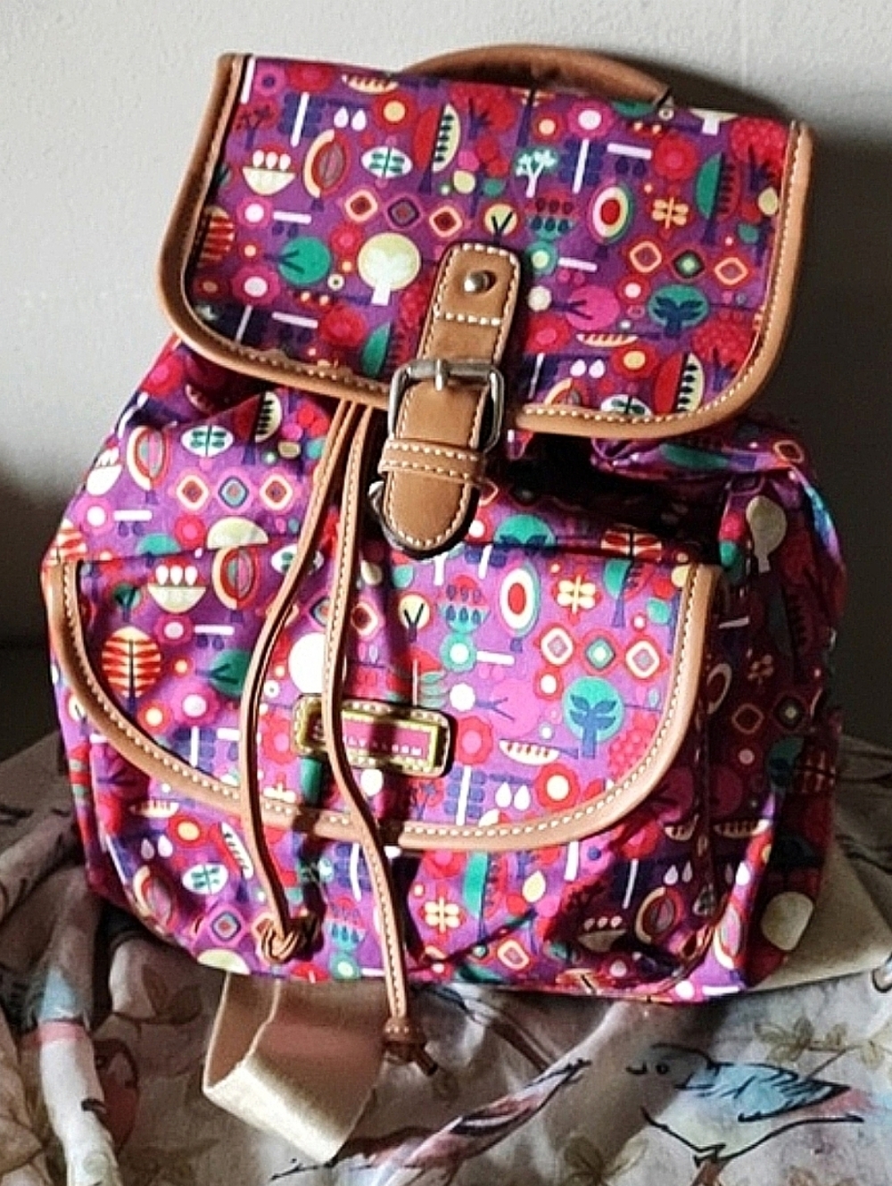 Lily Bloom Vibrant Graphic Women's Girls Backpack Hot Pink Eco Print Canvas EUC